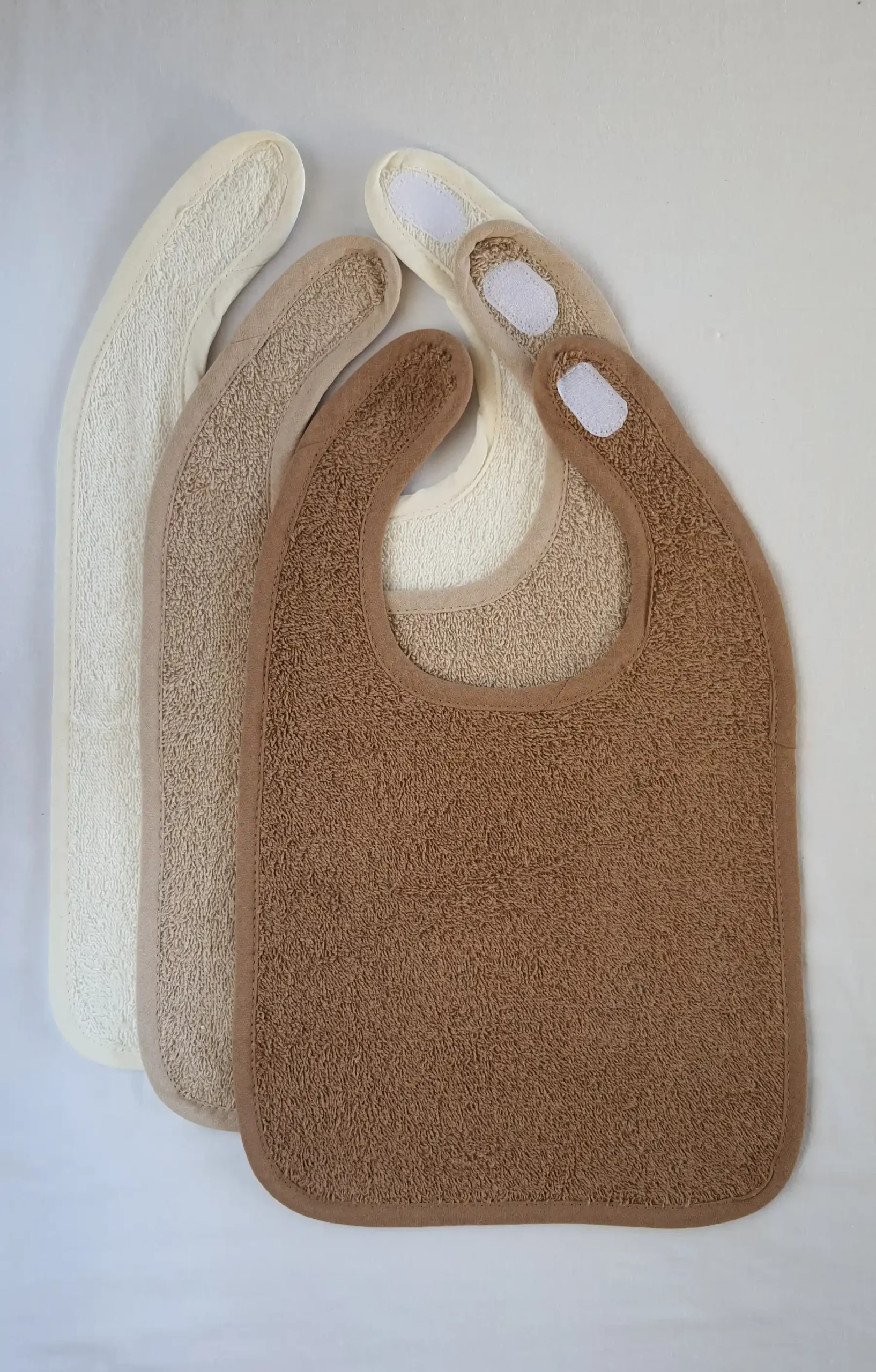 Large cotton bib set of 3pcs - White Beige Light Brown - Image 2