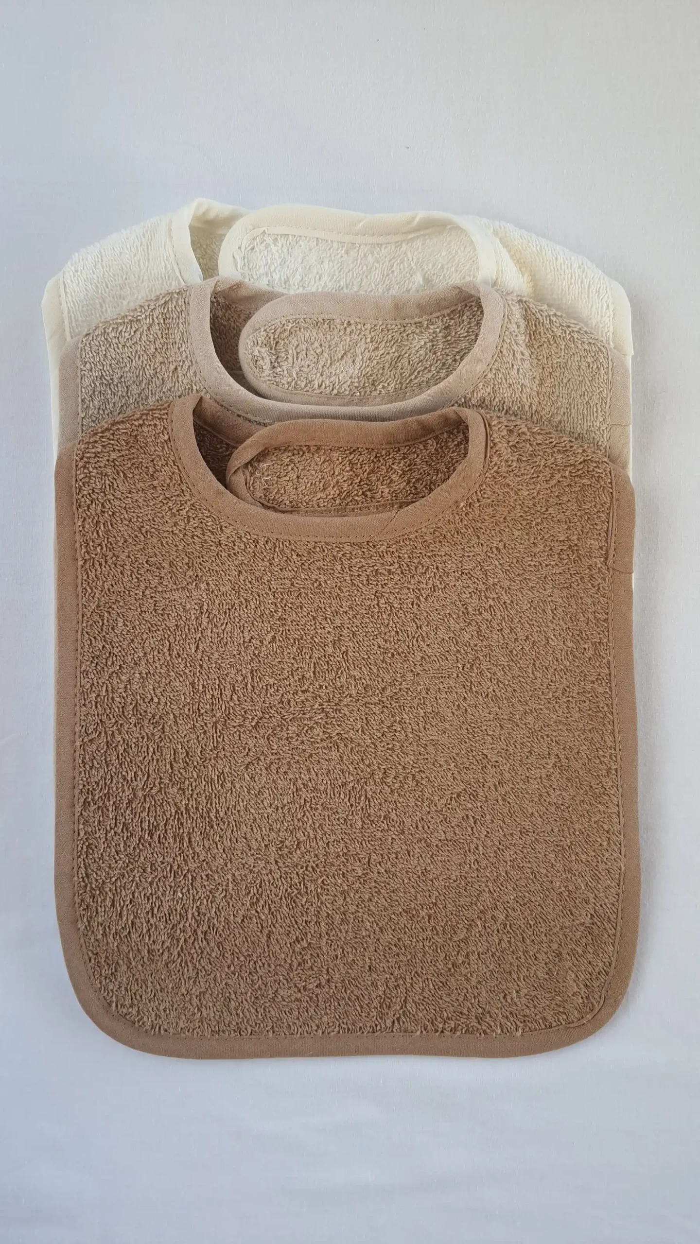 Large cotton bib set of 3pcs - White Beige Light Brown