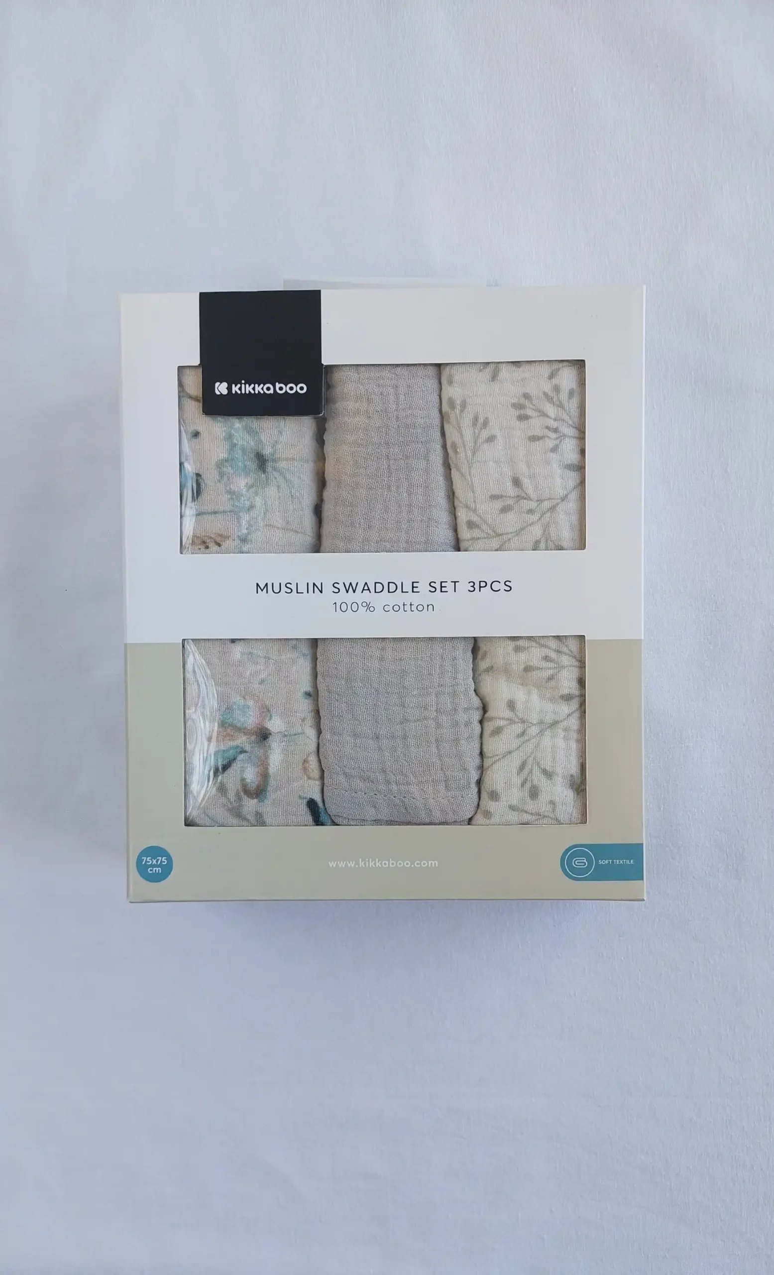 Πάνα αγκαλιάς μουσελίνα βαμβακερή σετ 3τμχ - Γκρι λουλούδια - Image 3