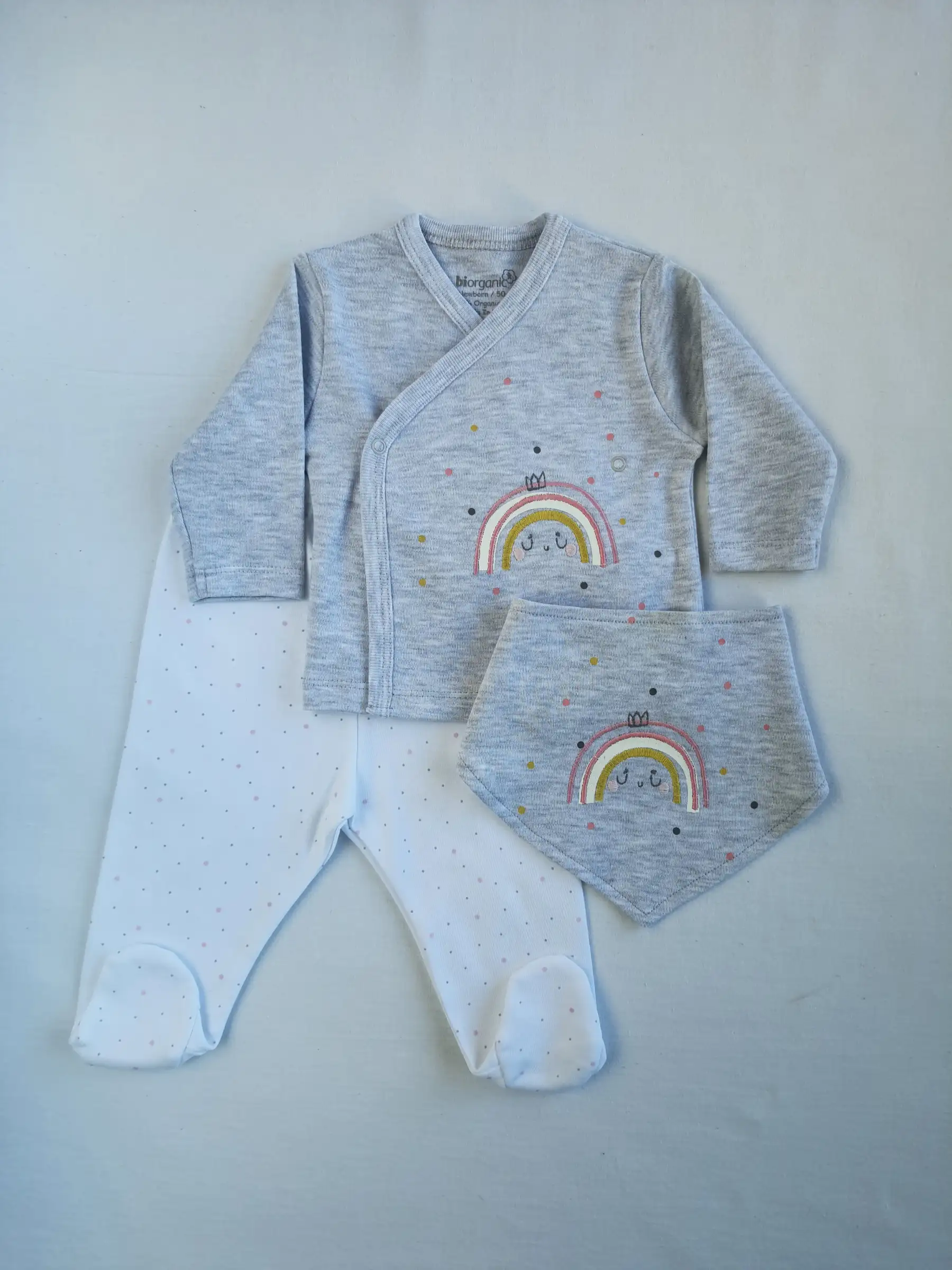 Σετ νεογέννητου 3τμχ σε πουγκί - Rainbow Γκρι