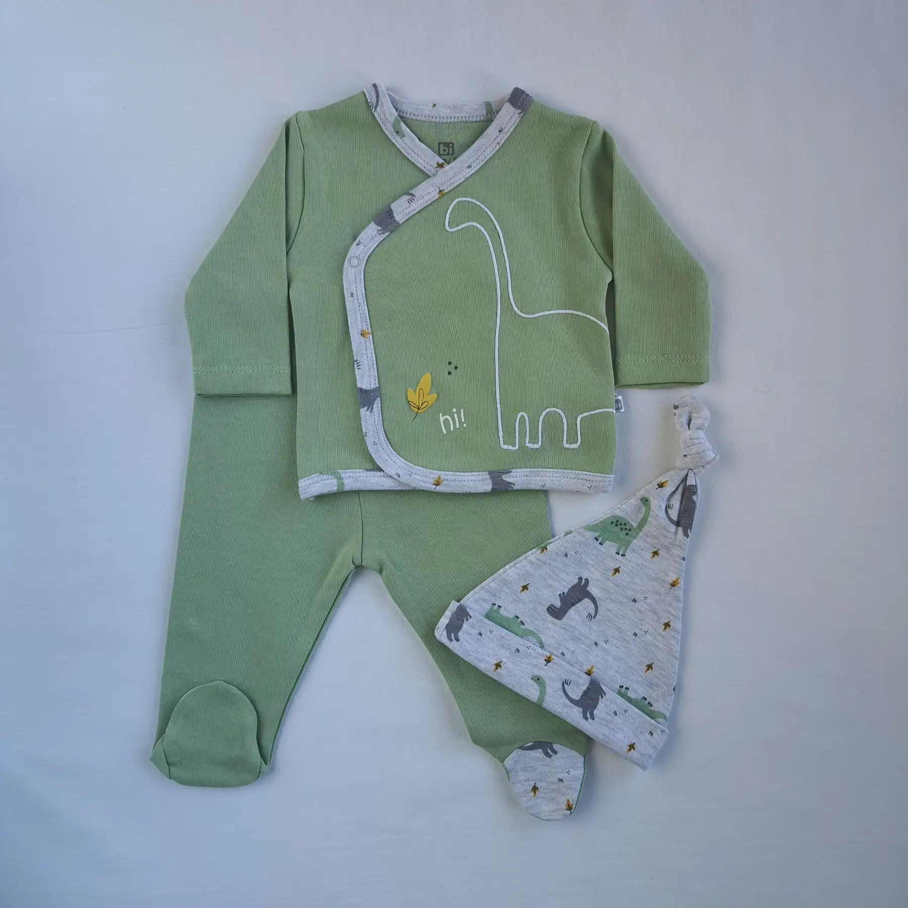 Σετ νεογέννητου 3 τμχ σε πουγκί - Dino Μέντα