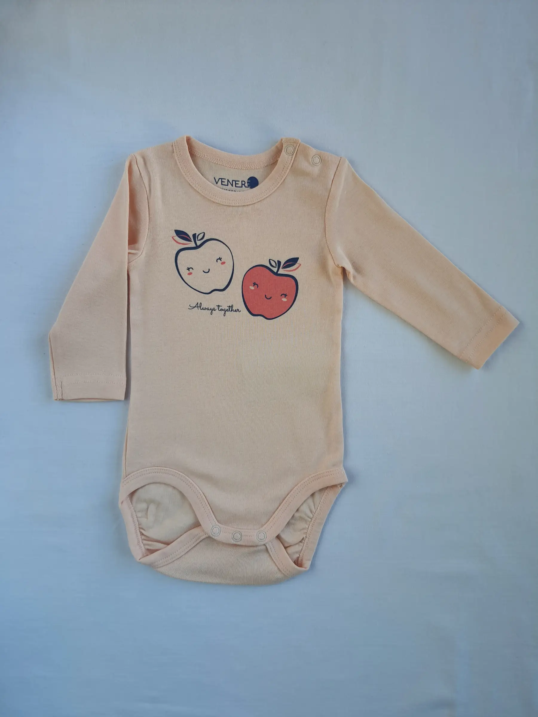 Baby bodysuit, long sleeve - Apples Pink