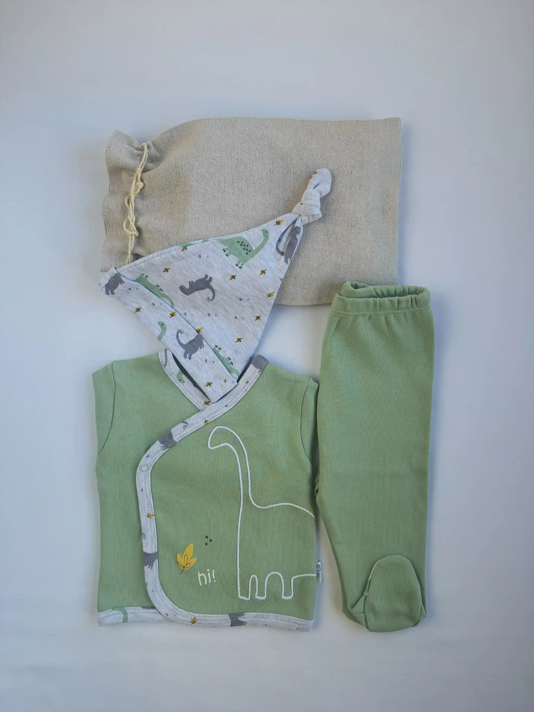 Σετ νεογέννητου 3 τμχ σε πουγκί - Dino Μέντα - Image 3