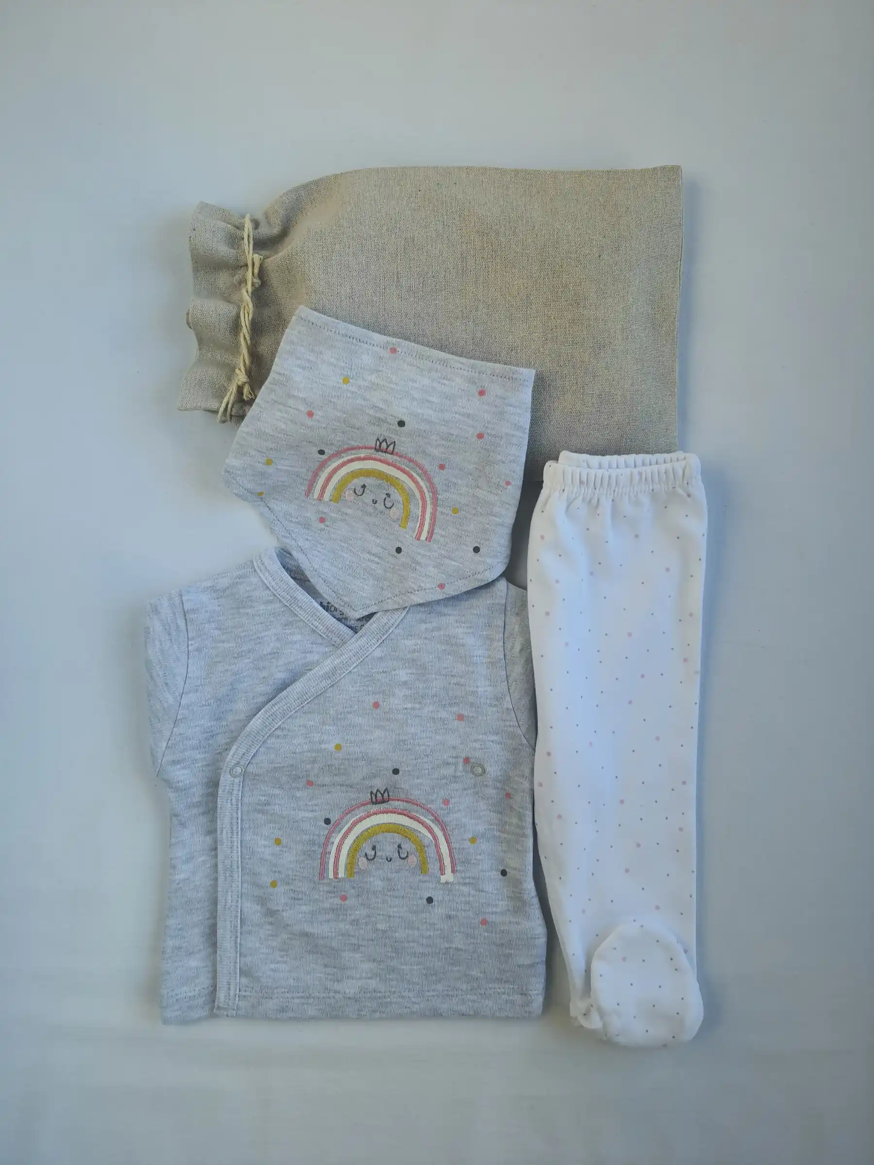 Σετ νεογέννητου 3τμχ σε πουγκί - Rainbow Γκρι - Image 3
