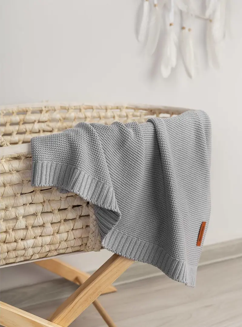 Βρεφική κουβέρτα αγκαλιάς πλεκτή bamboo-βαμβακερή - Γκρι - Image 2