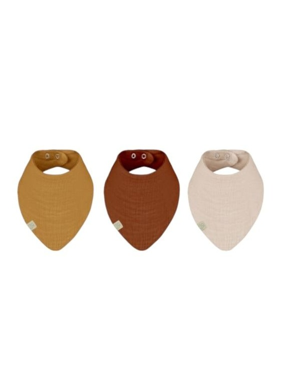 Organic cotton bandana baby bib set of 3 - Mustard Beige Terracotta - Image 2