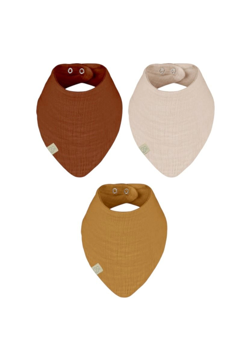 Organic cotton bandana baby bib set of 3 - Mustard Beige Terracotta