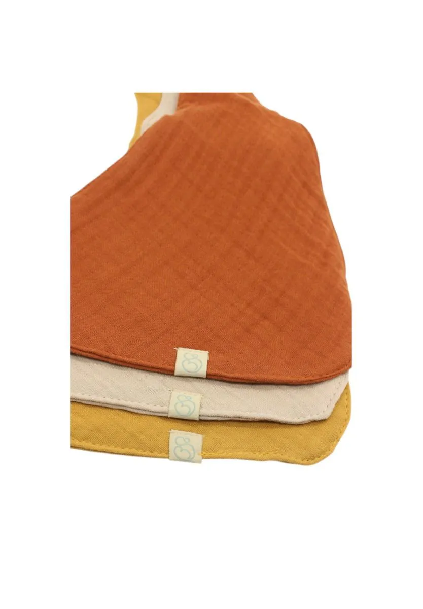 Organic cotton bandana baby bib set of 3 - Mustard Beige Terracotta - Image 3