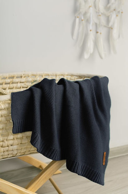 Βρεφική κουβέρτα αγκαλιάς πλεκτή bamboo-βαμβακερή - Navy Μπλε - Image 2