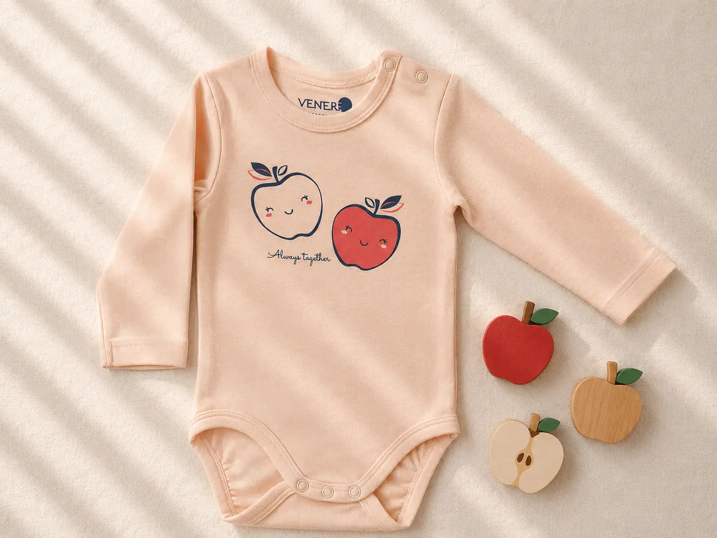 Baby bodysuit, long sleeve - Apples Pink