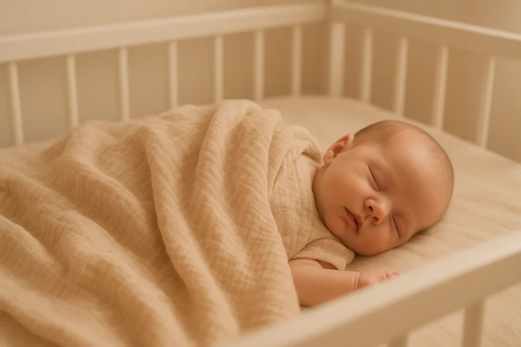 babymuslin-babyswaddle-muslinswaddle-cuddlingcloth-baby-sleeping-in-crib-covered-with-muslinblanket